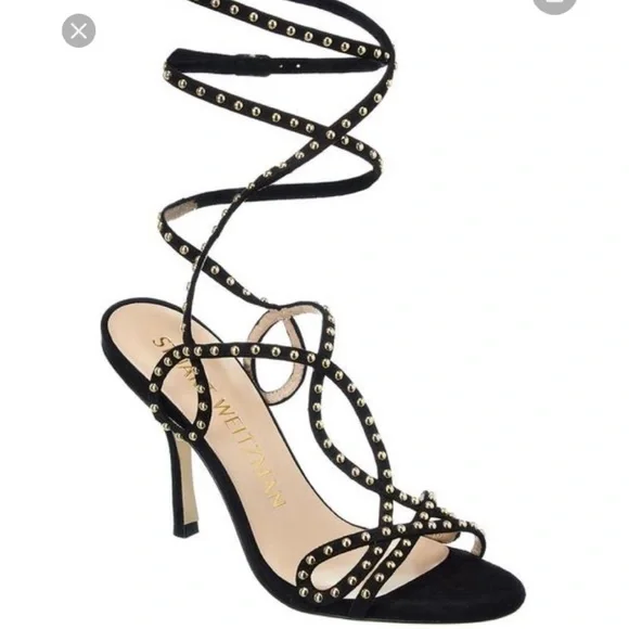 Stuart Weitzman Black and Gold Studded Heels - Picture 2 of 9